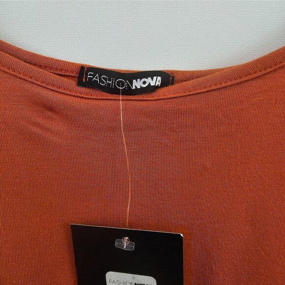 Fashion Nova Crop Top Rust Orange Long Sleeve Womens 2X Stretch Fall Scoop Neck - Picture 4 of 10